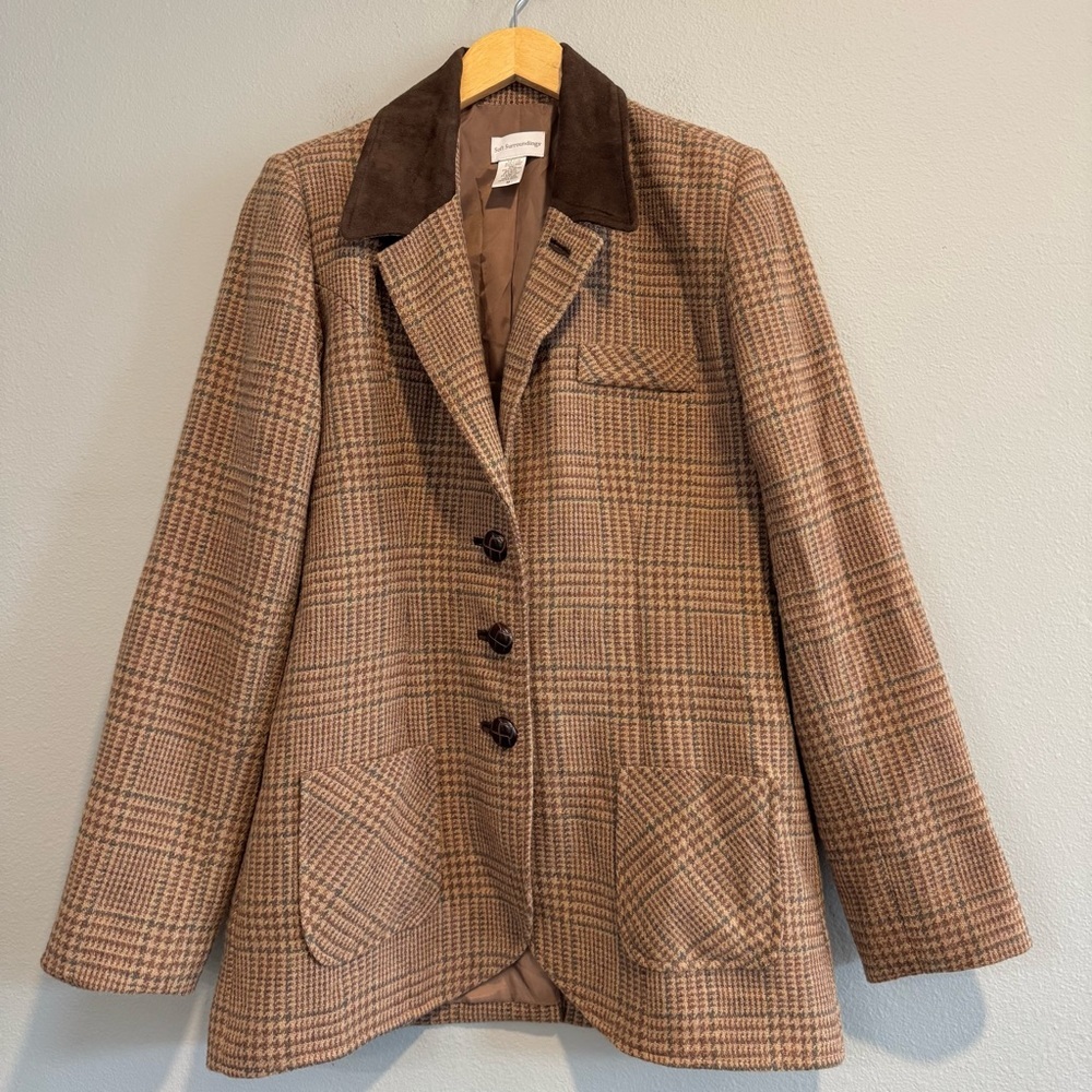 Soft Surroundings Blazer Jacket Houndstooth Elbow Patch Pockets Equestrian M